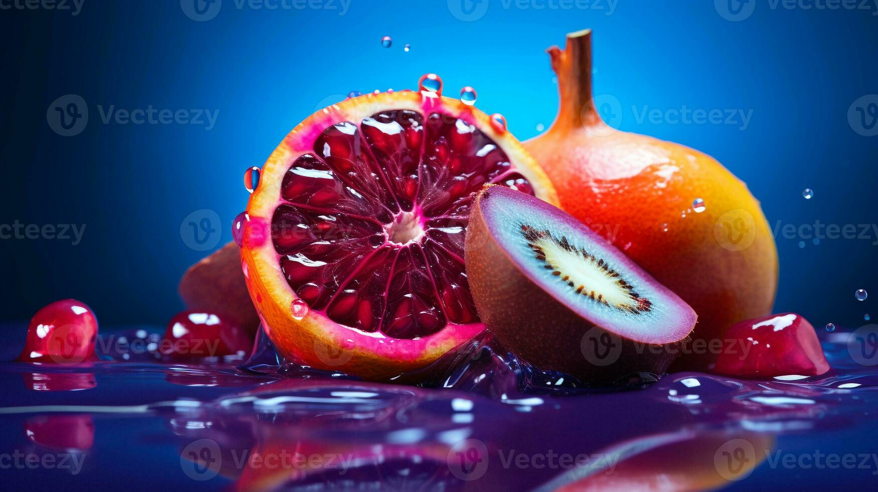 foto do nam nome fruta metade contra uma colorida abstrato fundo. generativo ai