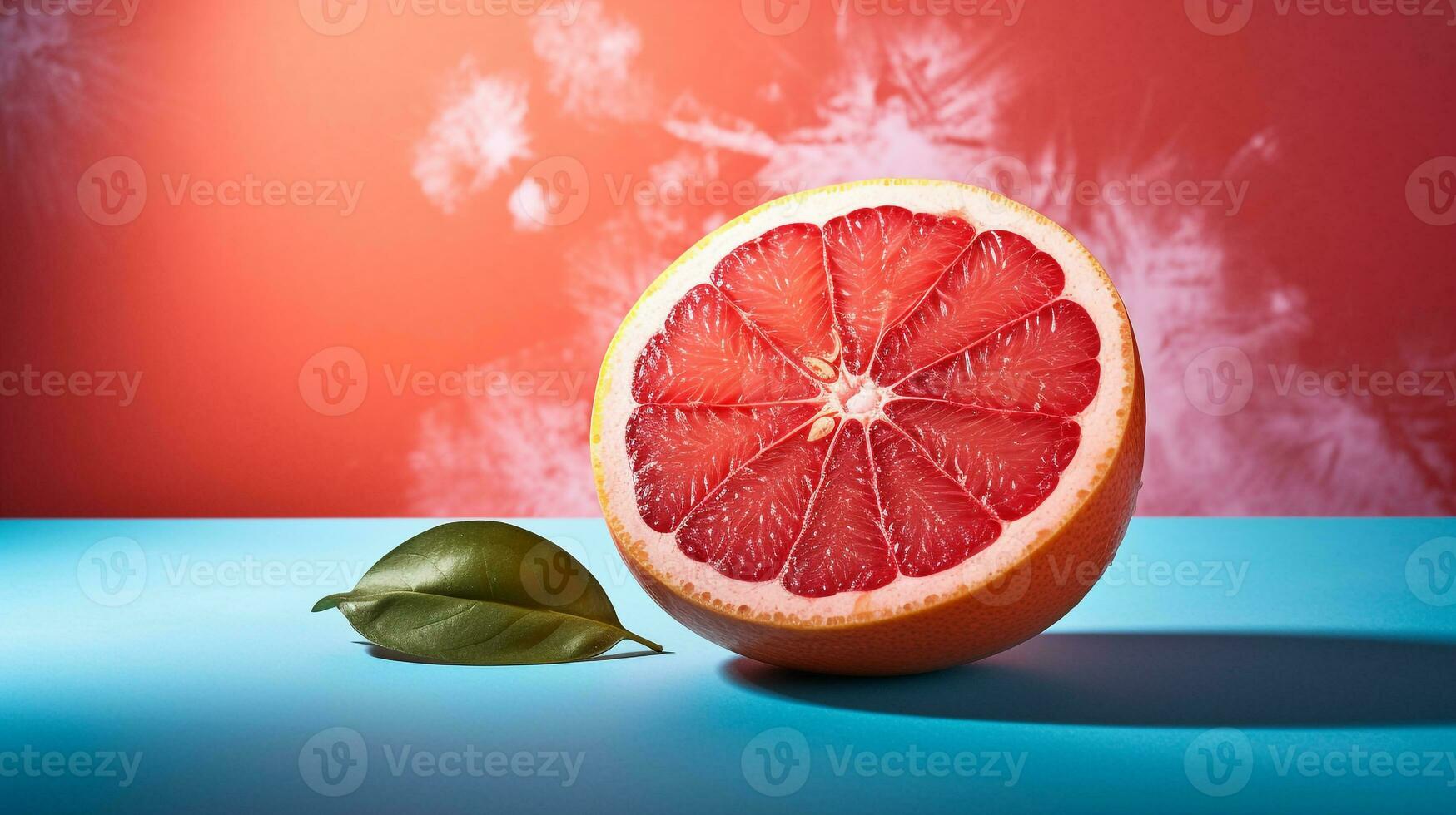 foto do Toranja metade contra uma colorida abstrato fundo. generativo ai