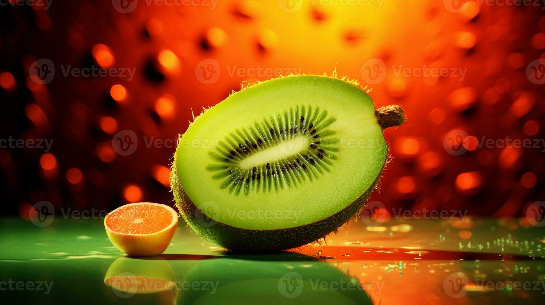 foto do melada fruta metade contra uma colorida abstrato fundo. generativo ai