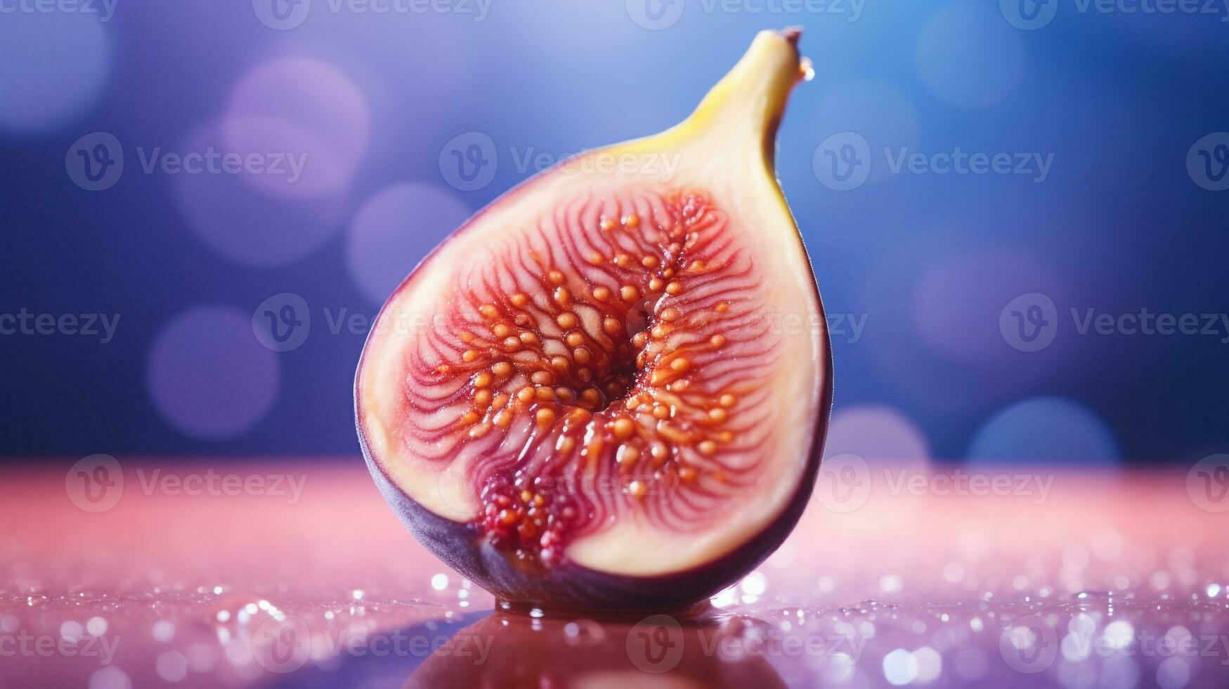 foto do FIG fruta metade contra uma colorida abstrato fundo. generativo ai