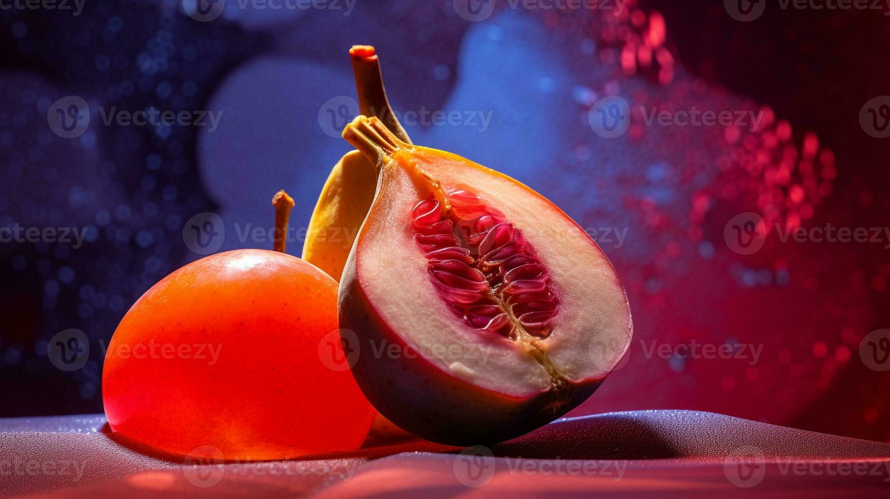 foto do cempedak fruta metade contra uma colorida abstrato fundo. generativo ai