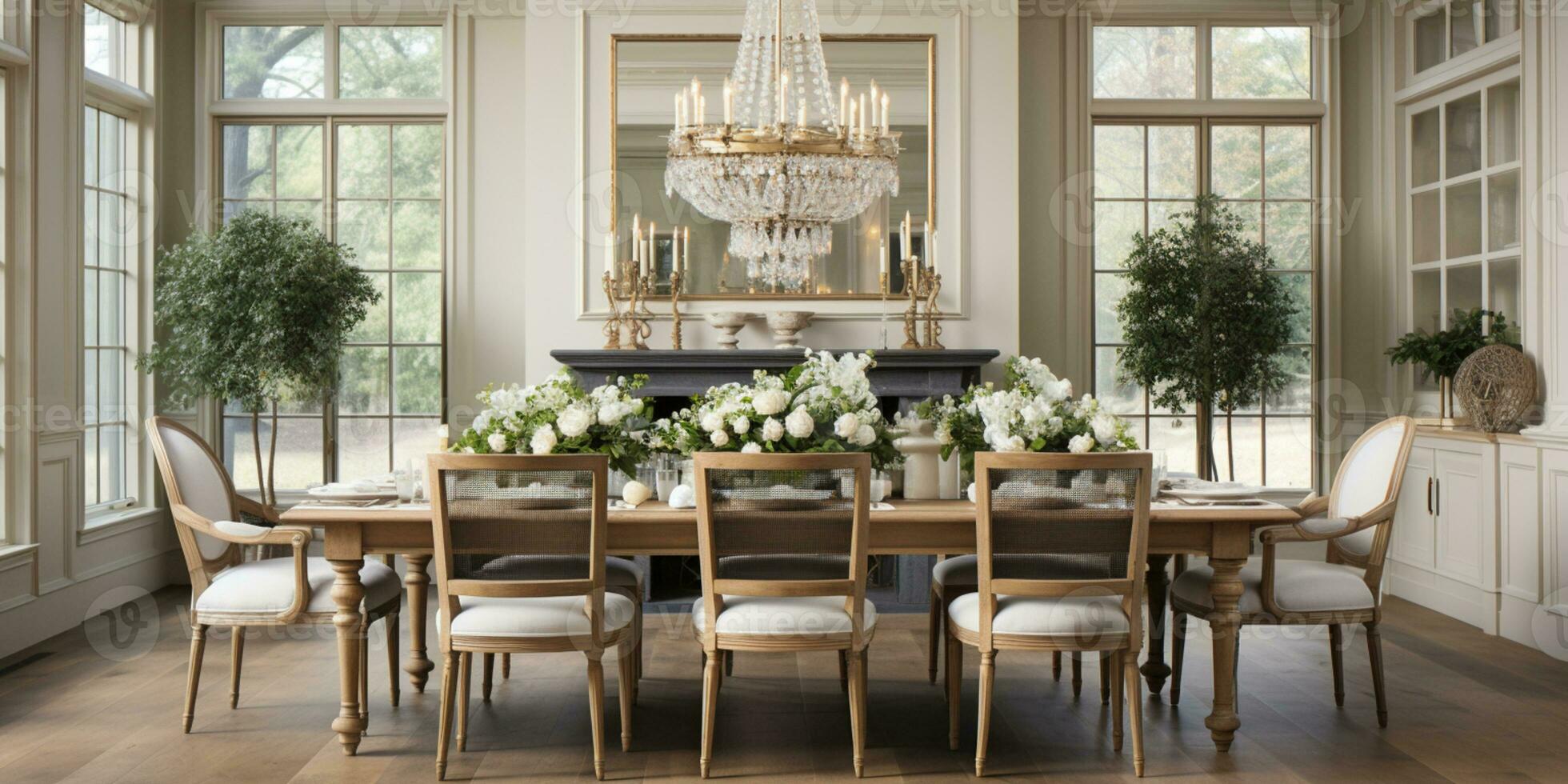 luxuoso mobiliado jantar sala, glamour jantar área, elegante interior projeto, ai generativo foto