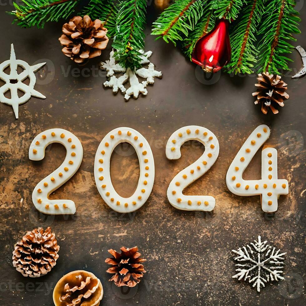 Natal árvore luz bola Novo ano 2024 festivo fundo feriado enfeite ai gerado foto