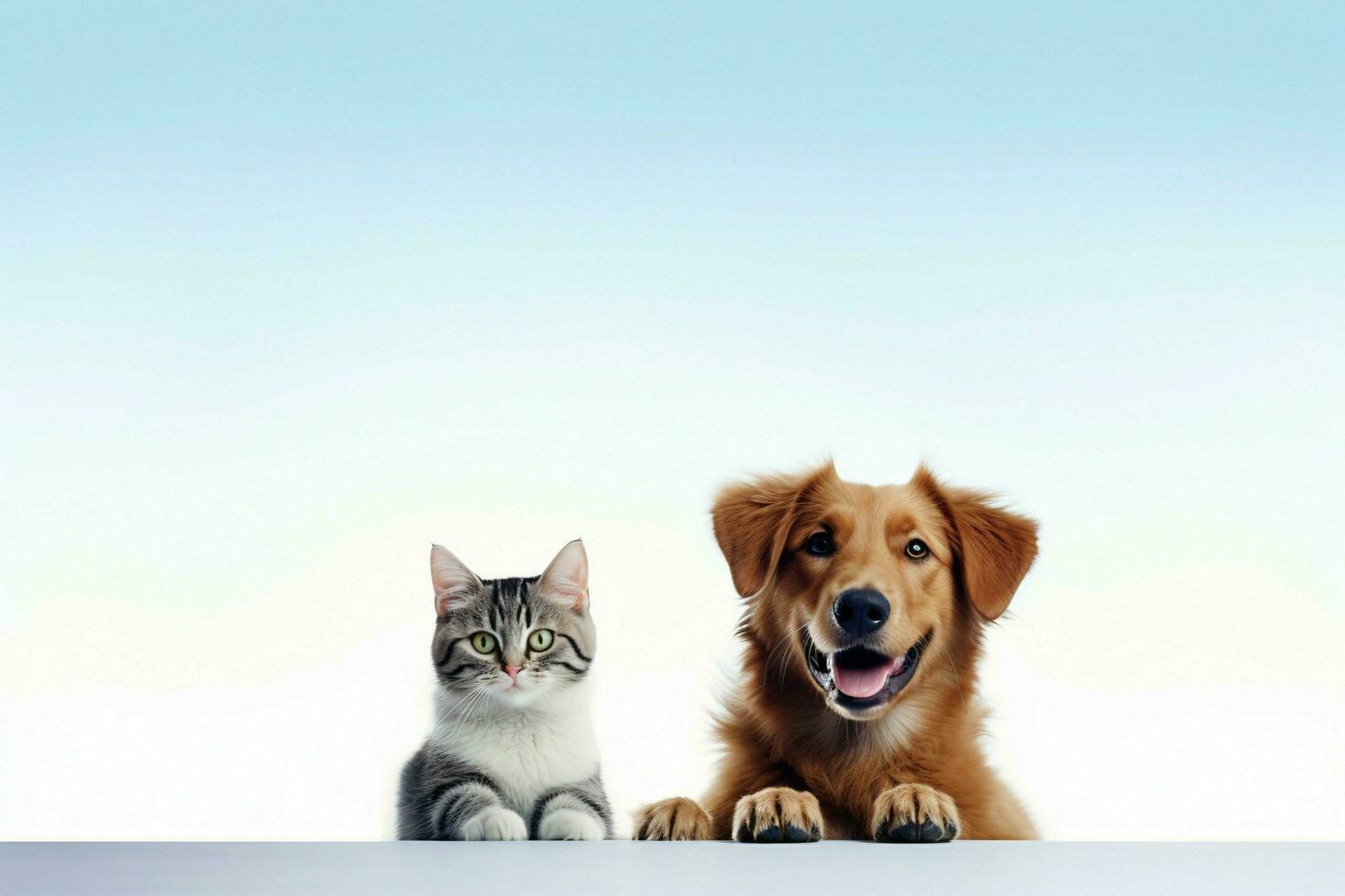 foto cachorro e gato em uma avião branco fundo. ai gerado