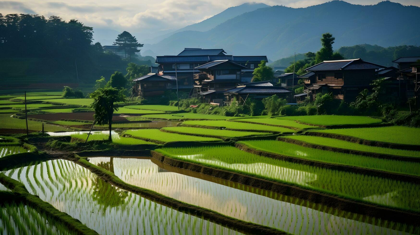 chinês rural área, maduro arroz ai gerar foto