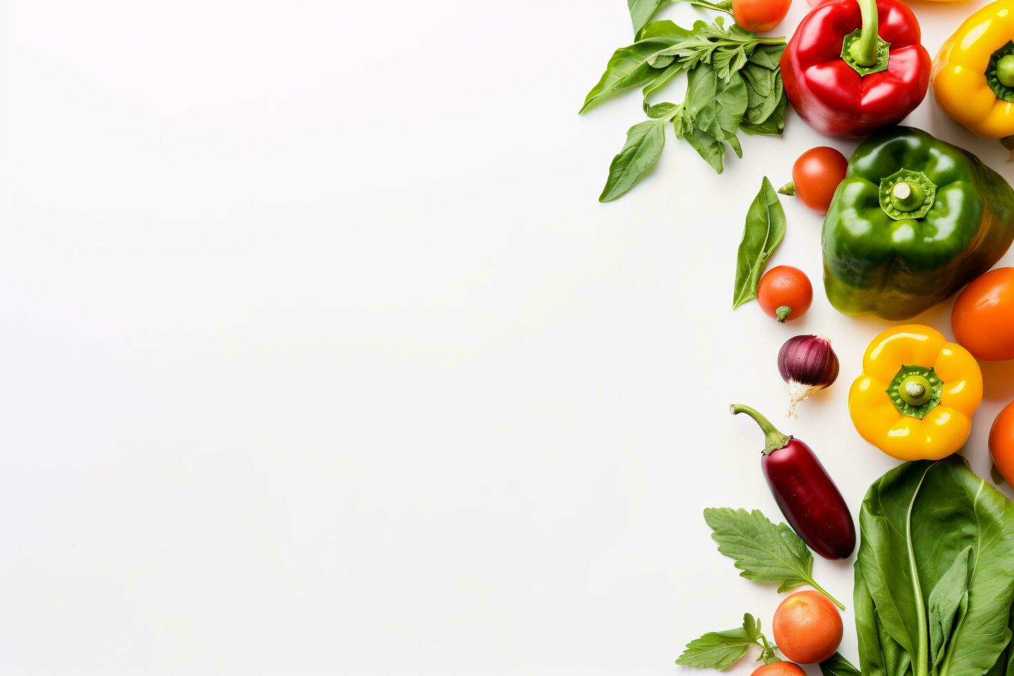 plano deitar legumes em branco fundo Comida e dieta conceito. ai gerado foto