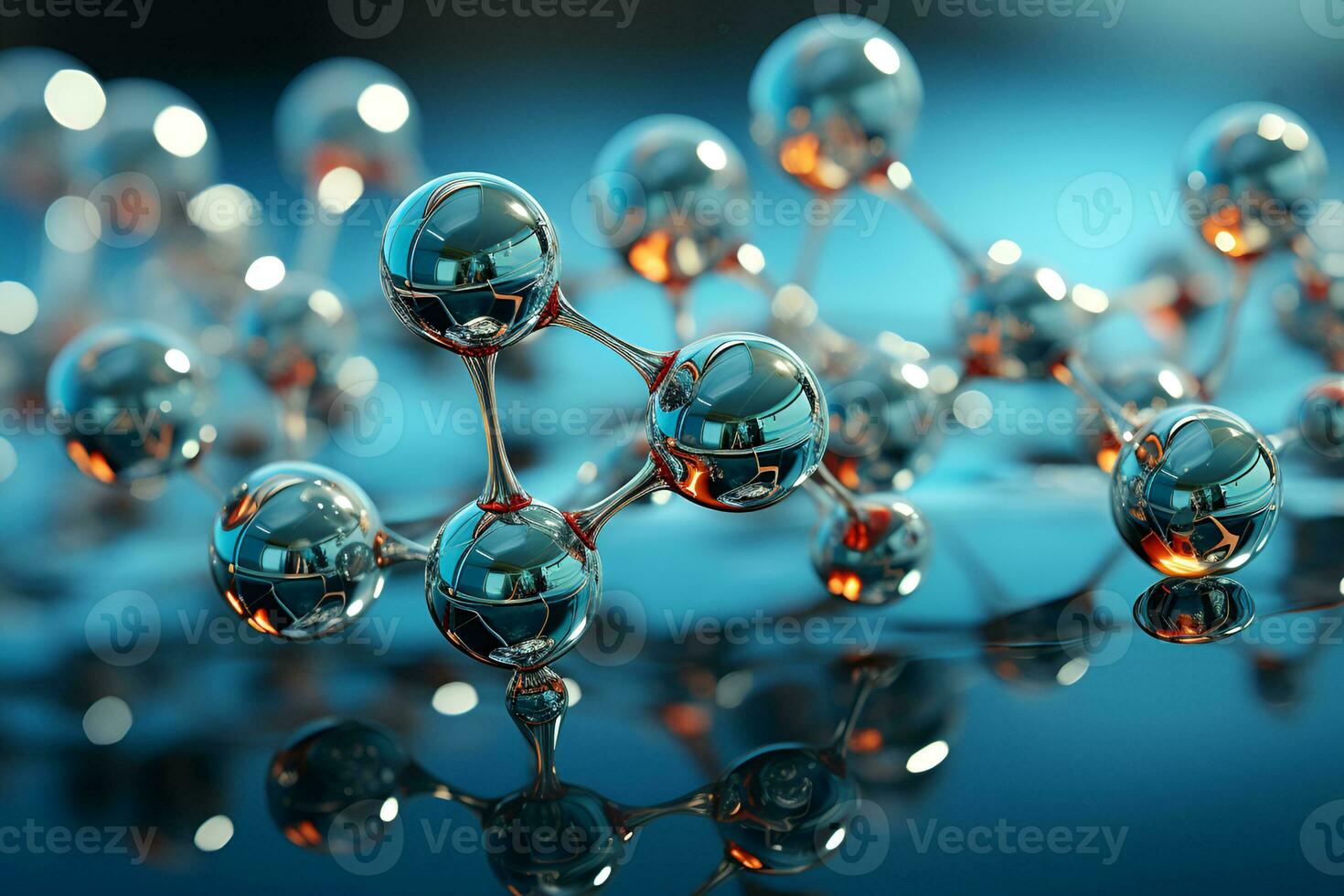 abstrato molecular estrutura em azul fundo. Ciência, Cosmético, médico modelos. generativo ai foto