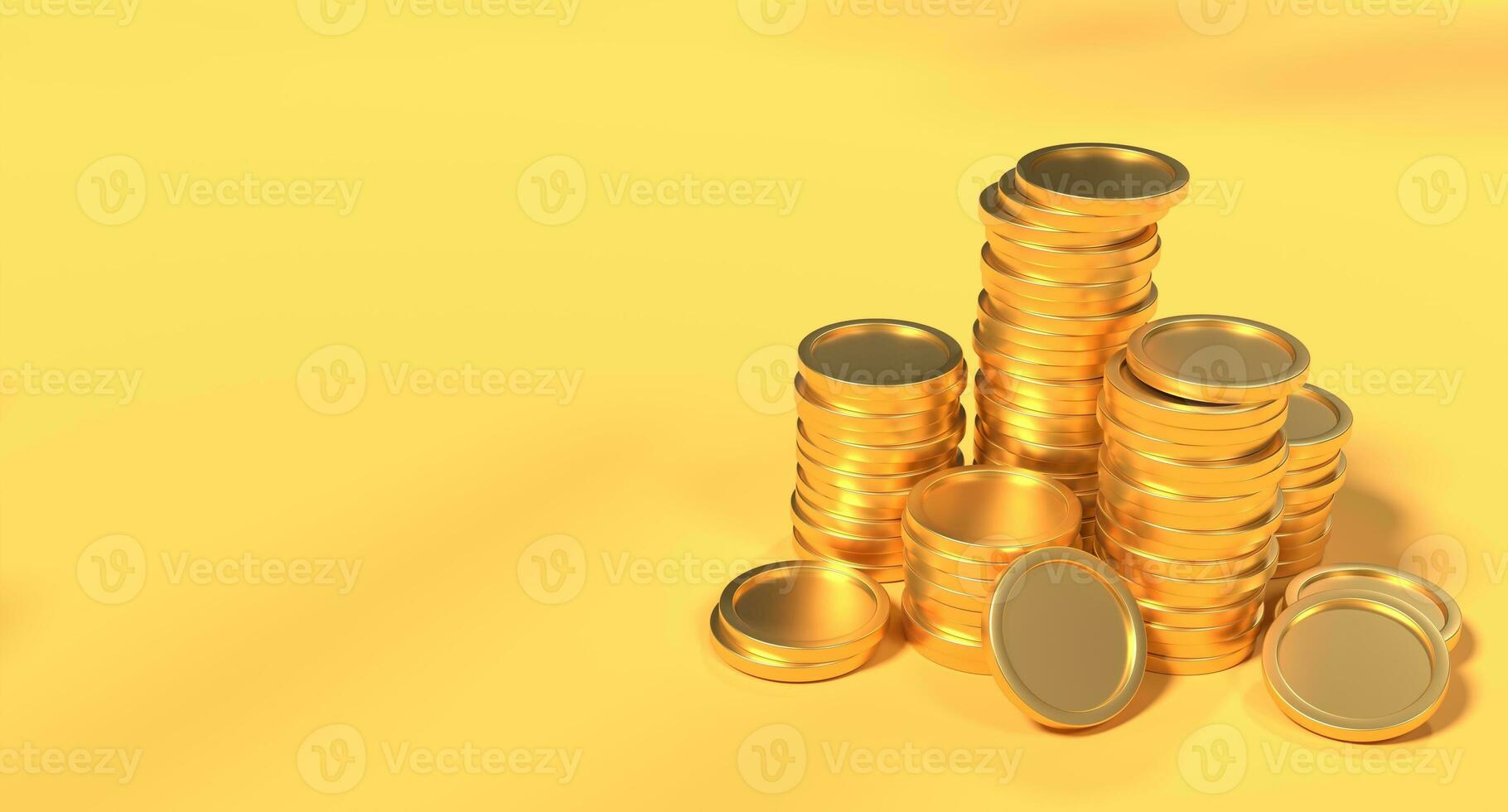 pilha do dourado moedas. 3d ouro moedas. dinheiro crescimento ouro moedas. finança e investimento conceito. 3d Renderização foto