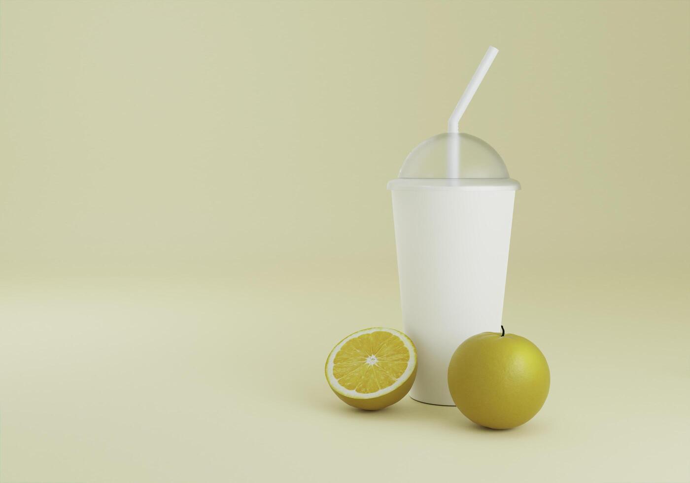 copo para suco de laranja em fundo marrom, 3d foto