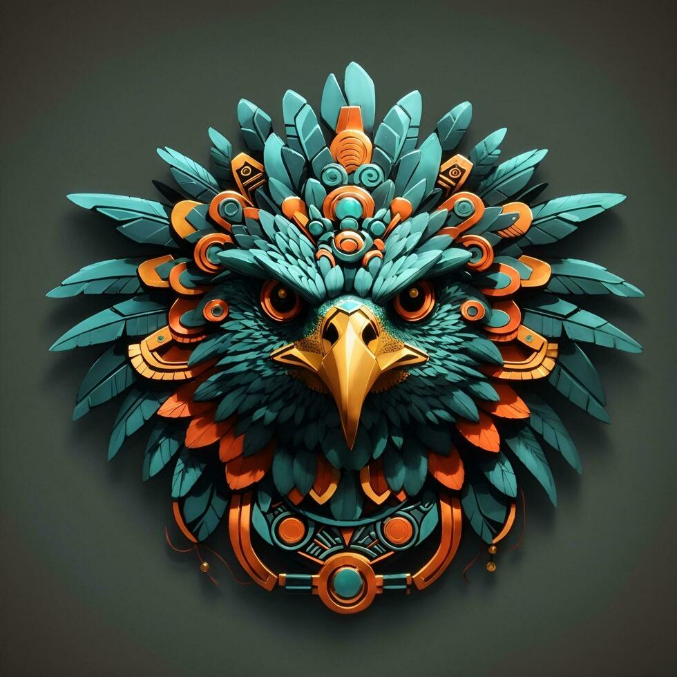 corujas quetzalcoatl cabeça, simétrico, plano ícone projeto, ai gerado foto