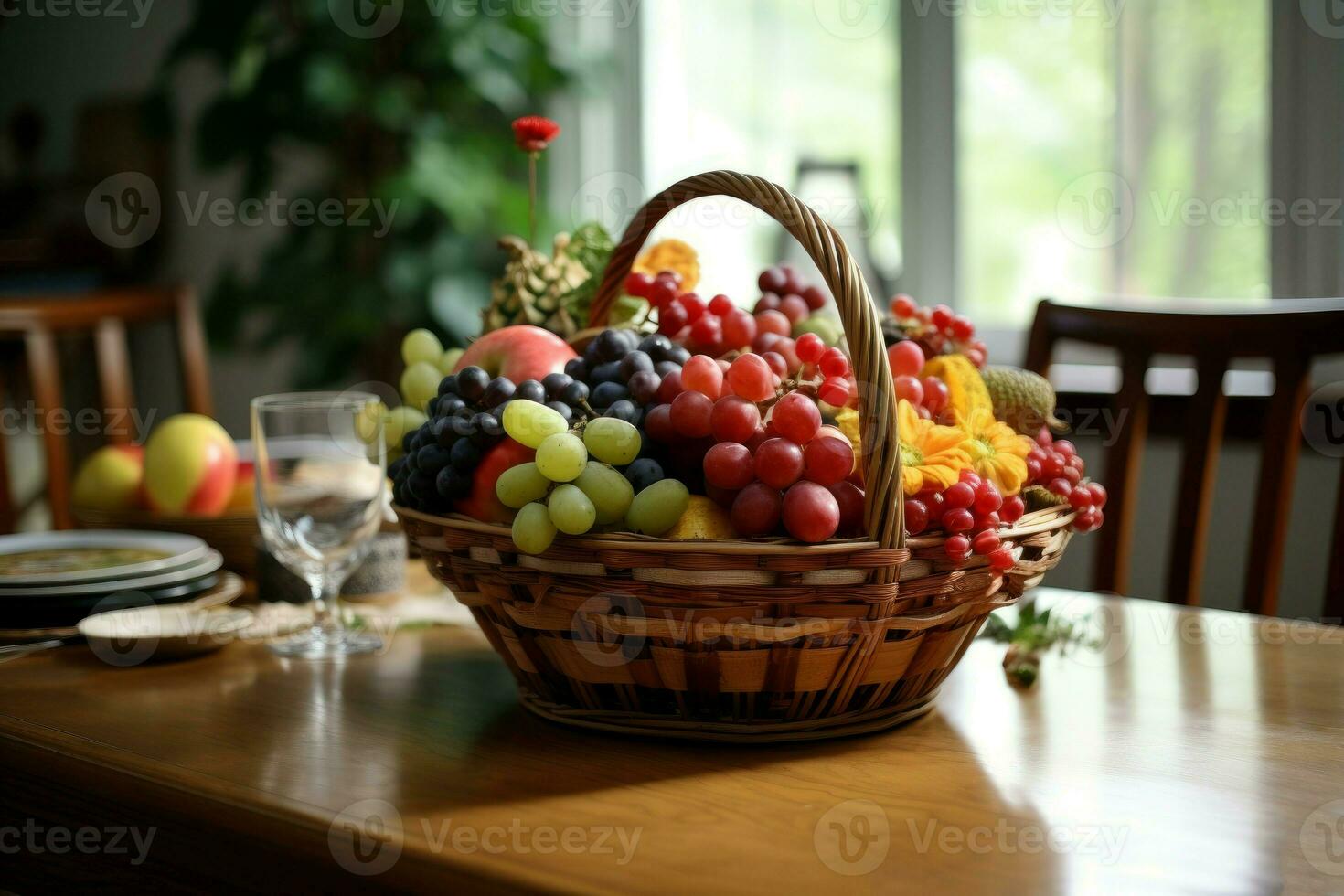 decorativo fruta cesta jantar sala. gerar ai foto