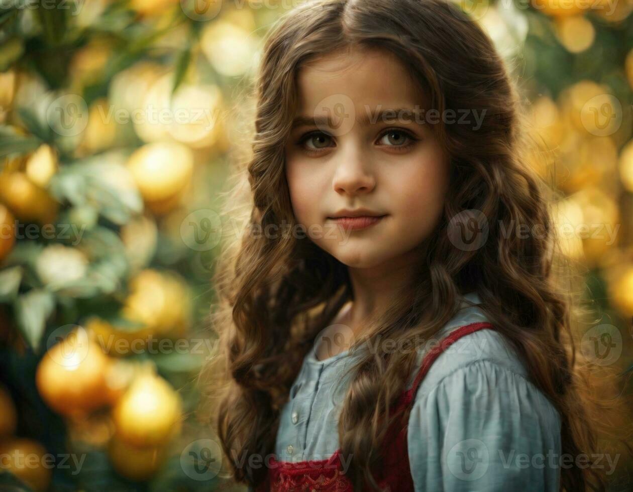 retrato do uma menina dentro nacional traje dentro natureza. ai geração foto