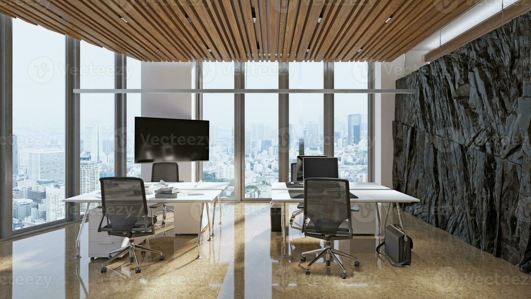 moderno escritório interior com Rocha característica foto