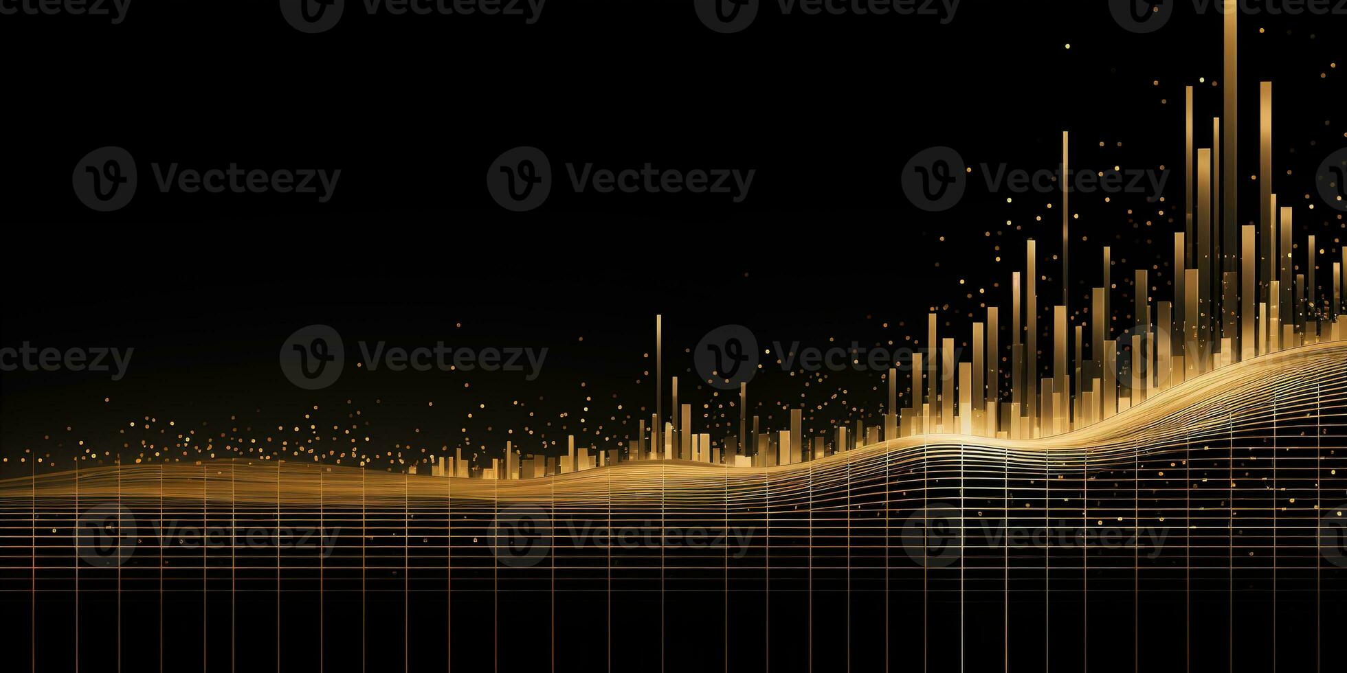 generativo ai, abstrato dourado e Preto cores fundo, dados visualização ou estoque mercado gráficos conceito foto