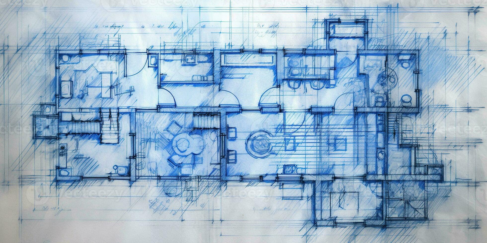 generativo ai, azul impressão chão plano, arquitetônico fundo, técnico desenhar foto