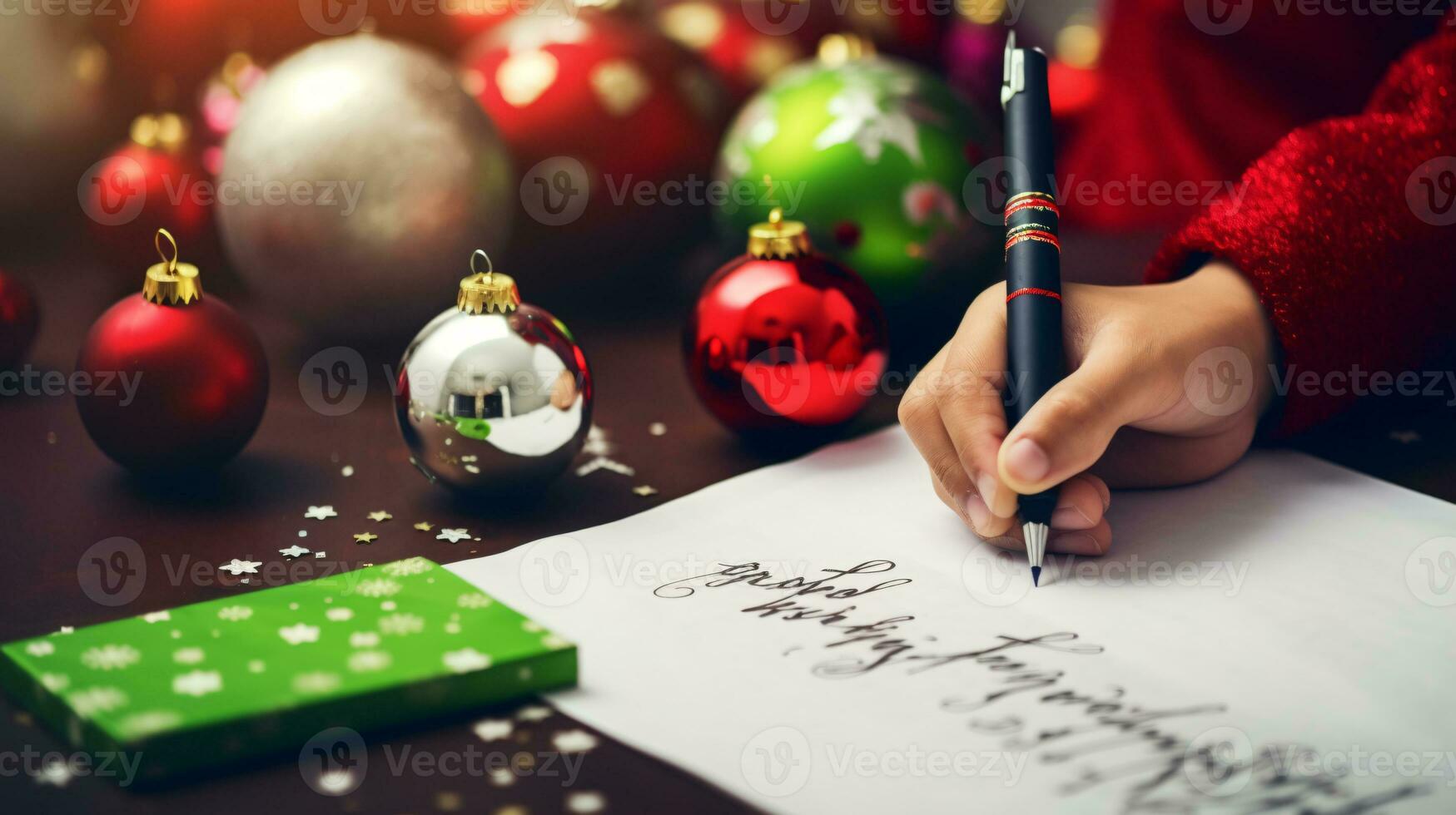 ai generativo fechar acima do crianças do diferente etnia e gênero escrevendo carta para santa foto