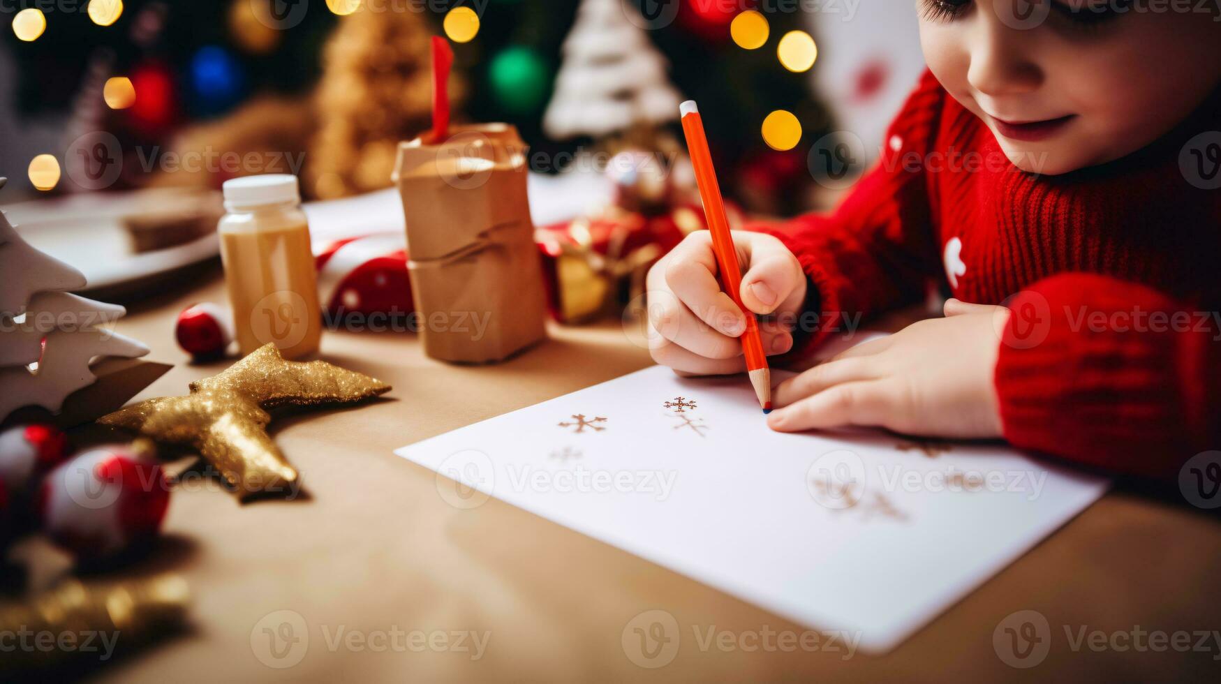 ai generativo fechar acima do crianças do diferente etnia e gênero escrevendo carta para santa foto