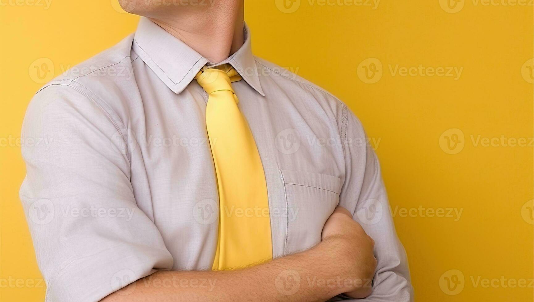 homem de negocios dentro branco camisa e amarelo gravata em amarelo fundo. ai gerado. foto