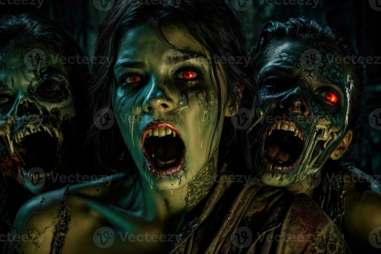 assustador zumbi com sangrento face ao ar livre, fechar-se. dia das Bruxas monstro, ai generativo foto