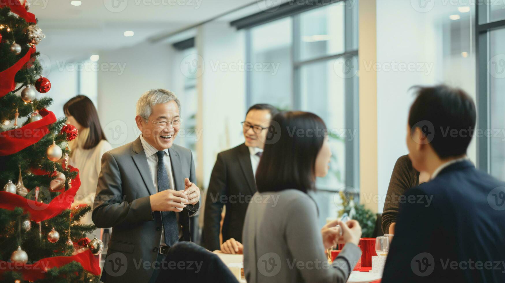 ai generativo o negócio pessoas dentro Natal escritório social reunião, reunião, festa foto