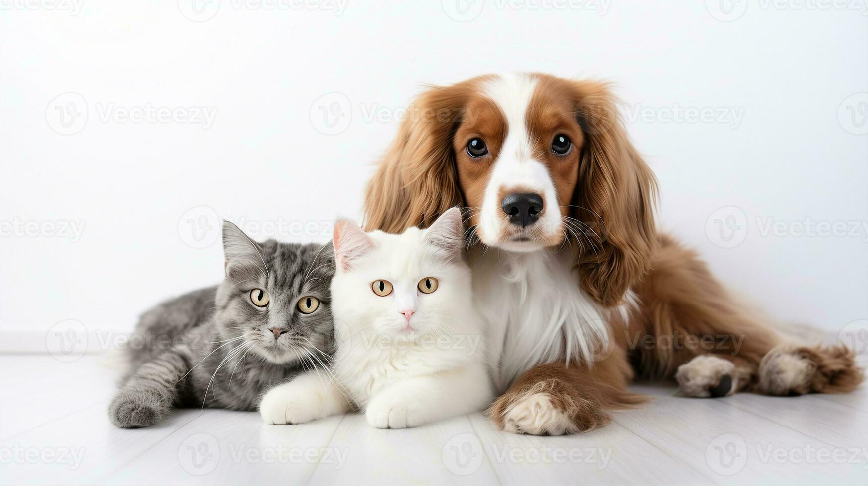 cachorro e gato junto, animal em branco fundo. generativo ai foto