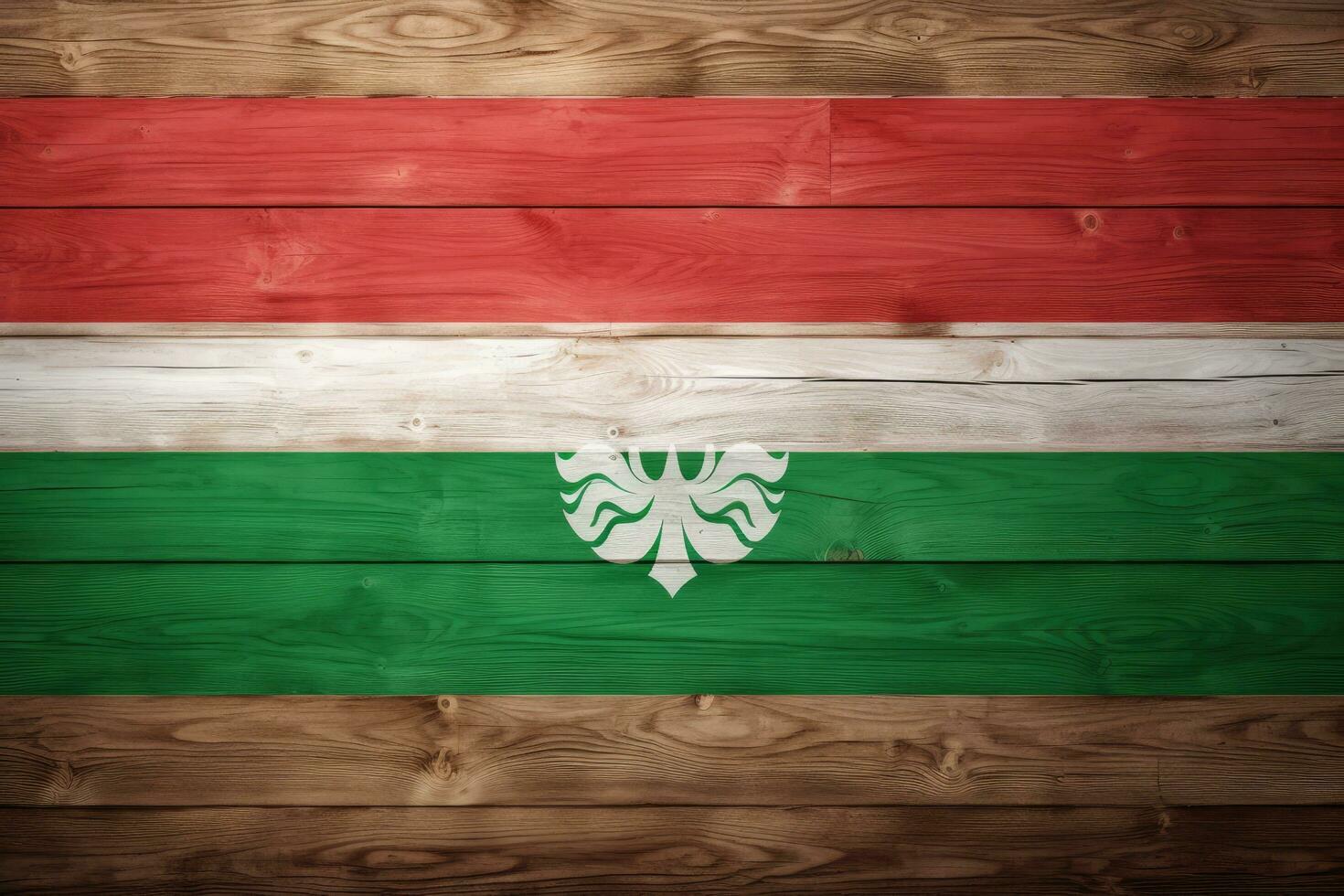 bandeira do Líbano pintado em velho de madeira prancha textura fundo, tajiquistão bandeira em vintage madeira muro. horizontal panorâmico bandeira, ai gerado foto