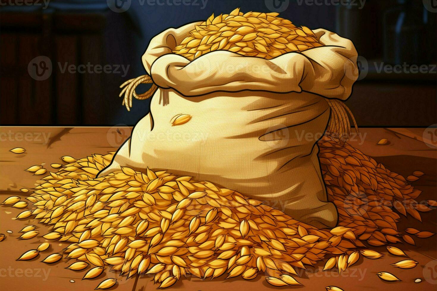 animado aveia grãos exibido dentro uma desenho animado estilo saco ilustração ai gerado foto