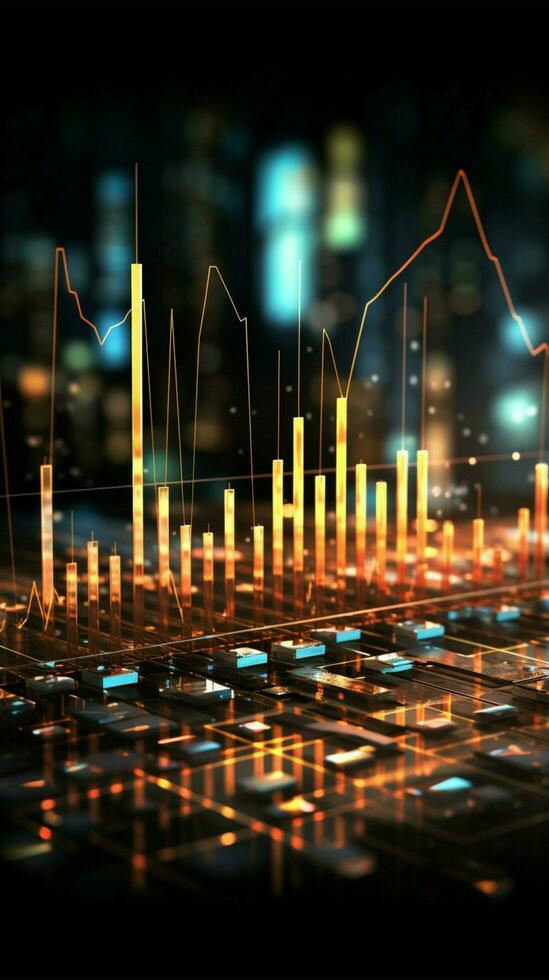 economia conceito ilustrado de castiçal gráfico exibindo financeiro Estatísticas e mercados vertical Móvel papel de parede ai gerado foto