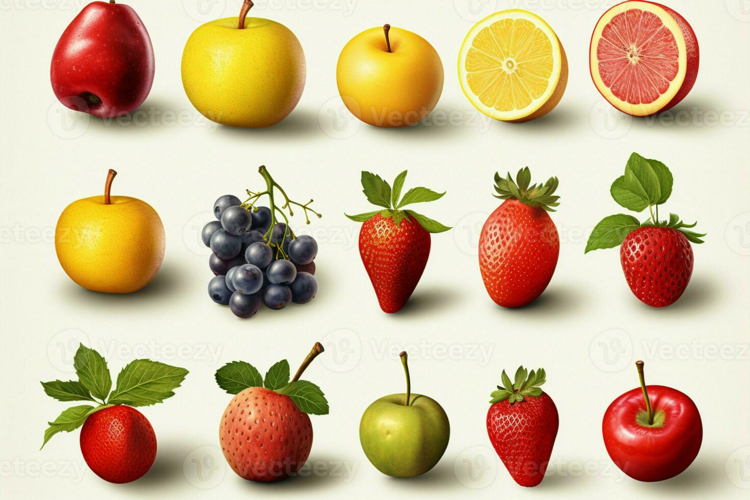 fruta variedade ilustração, vários frutas em imaculado branco pano de fundo ai gerado foto
