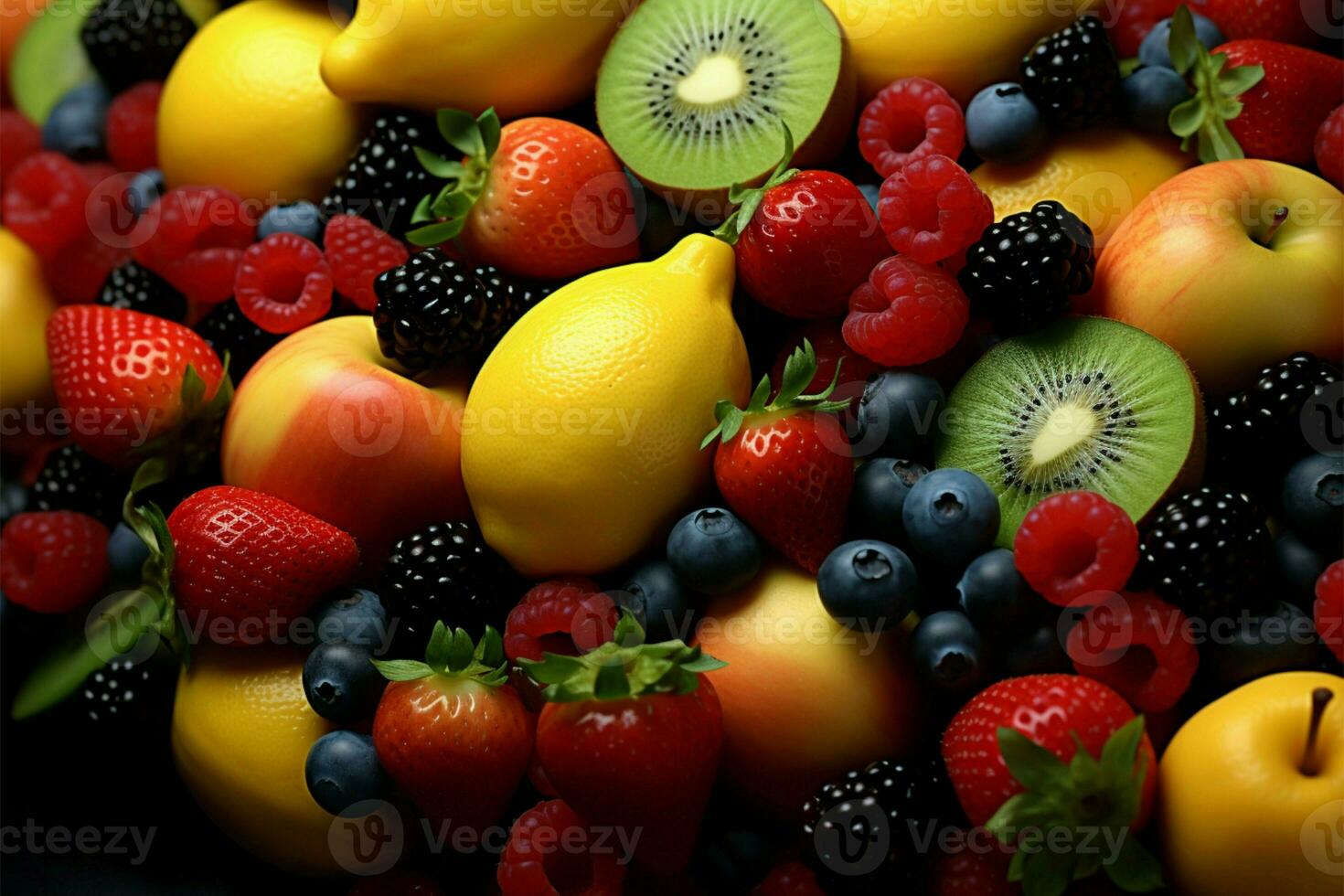 uma contínuo fluxo do 3d misturado frutas com uma fresco vibração ai gerado foto