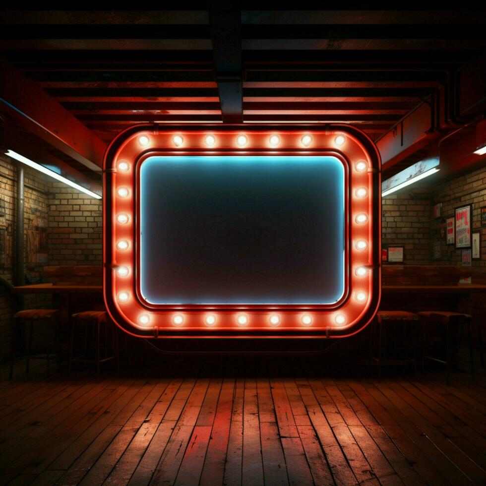 retro estilo iluminado tabuleta em uma parede, emoldurado com brilhando néon para social meios de comunicação postar Tamanho ai gerado foto