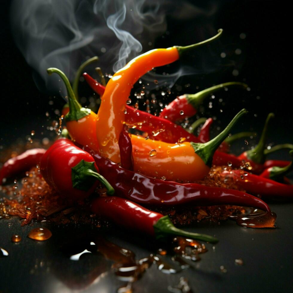 ardente Pimenta pimenta, adicionando especiaria para pratos para social meios de comunicação postar Tamanho ai gerado foto