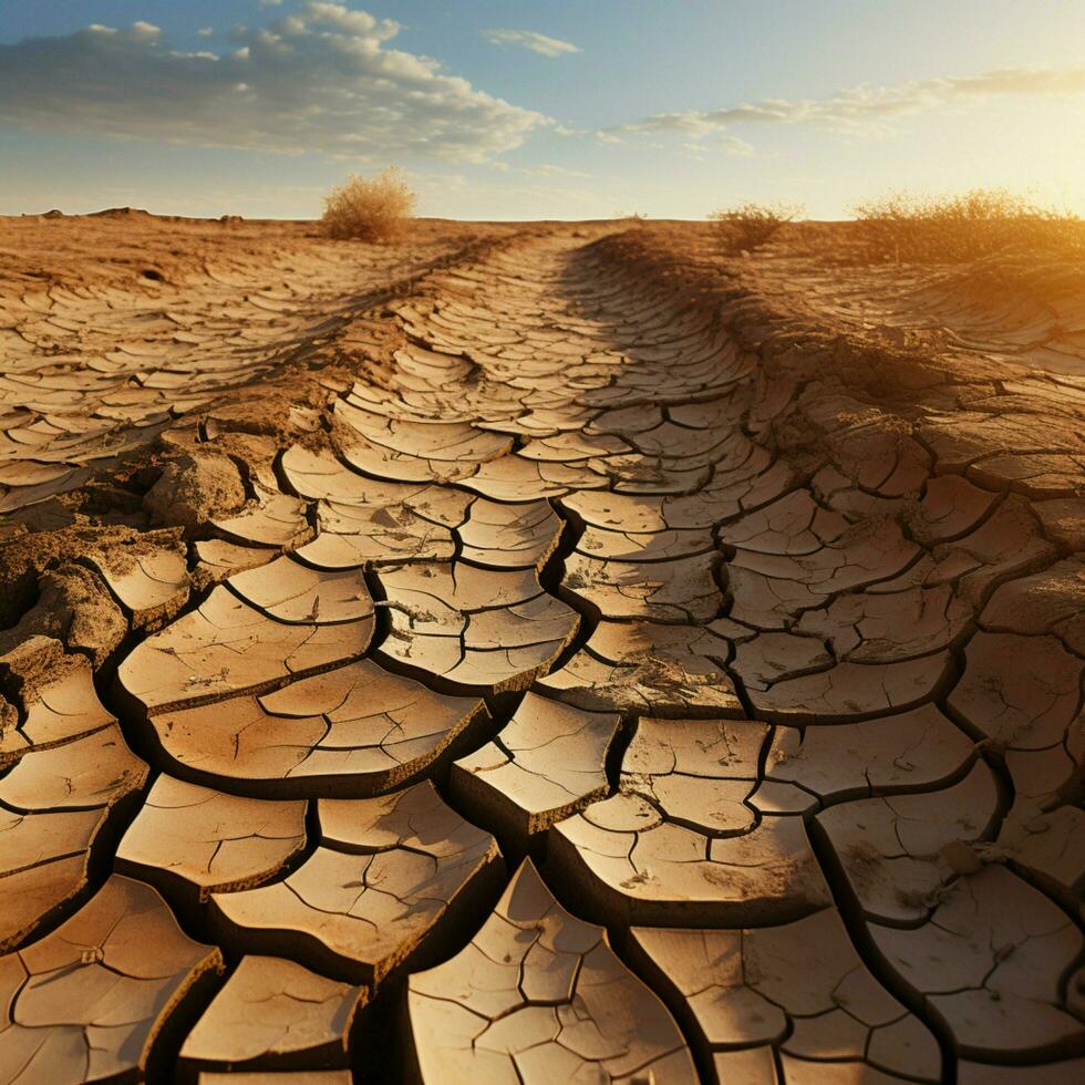 clima crise árido terra, rachado e seco, conta do mudando deserto panorama para social meios de comunicação postar Tamanho ai gerado foto