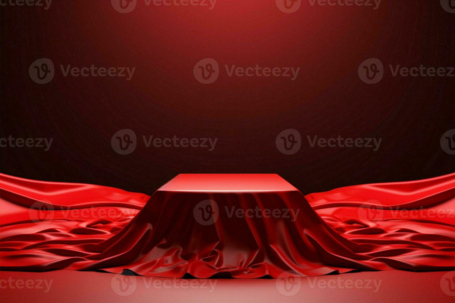 abstrato vermelho pódio cobrir mortalhas uma mistério objeto, texturizado 3d Renderização ai gerado foto