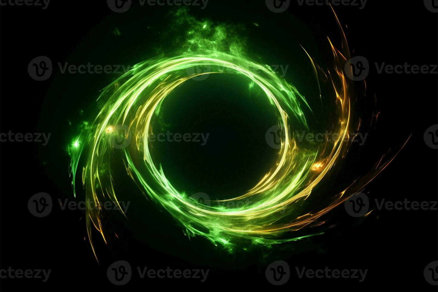 dinâmico brilho verde fogo cometa cria uma anel do fogo ai gerado foto