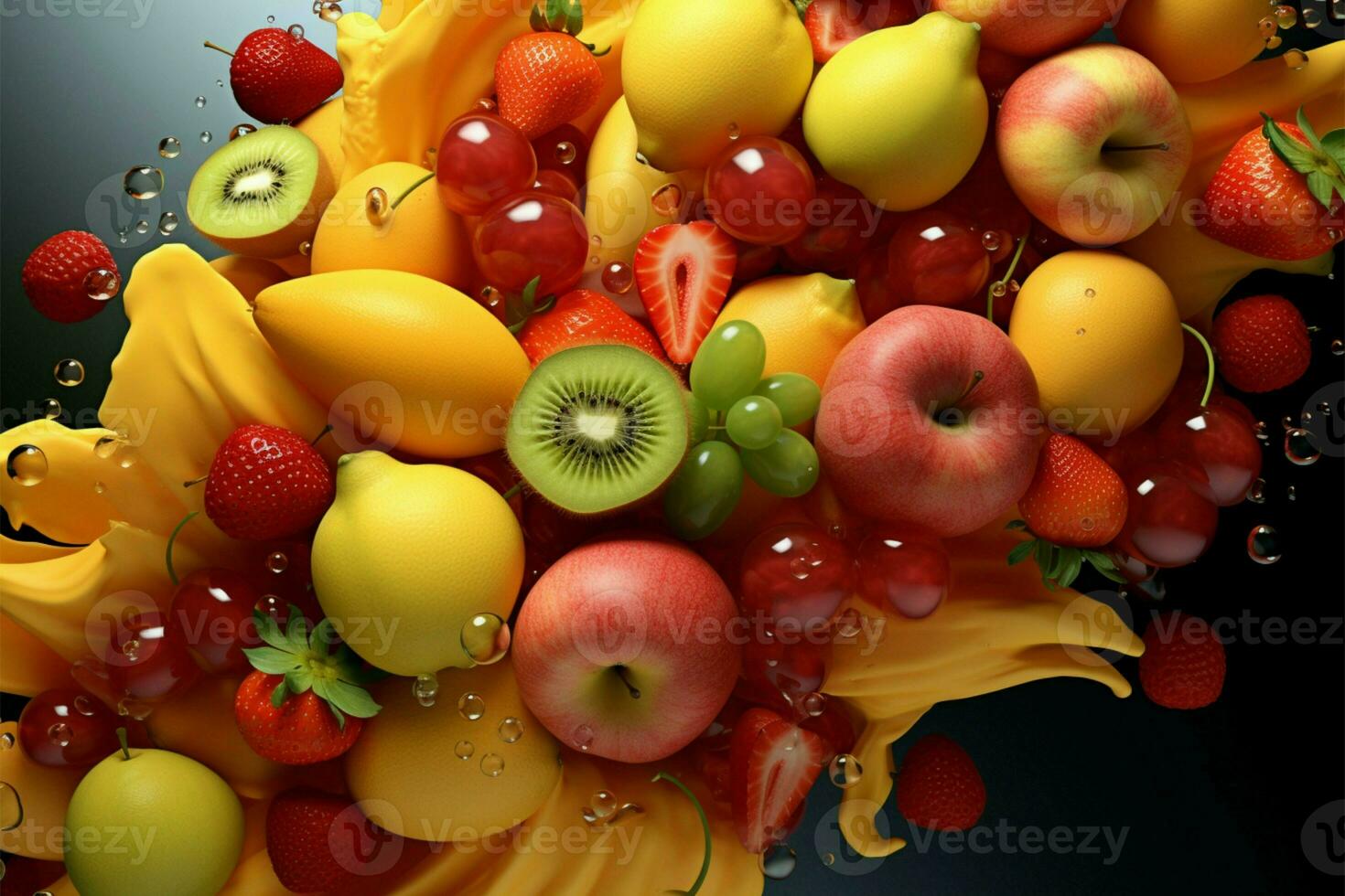 3d fruta fusão perfeitamente projetado para uma fresco, dinâmico efeito ai gerado foto