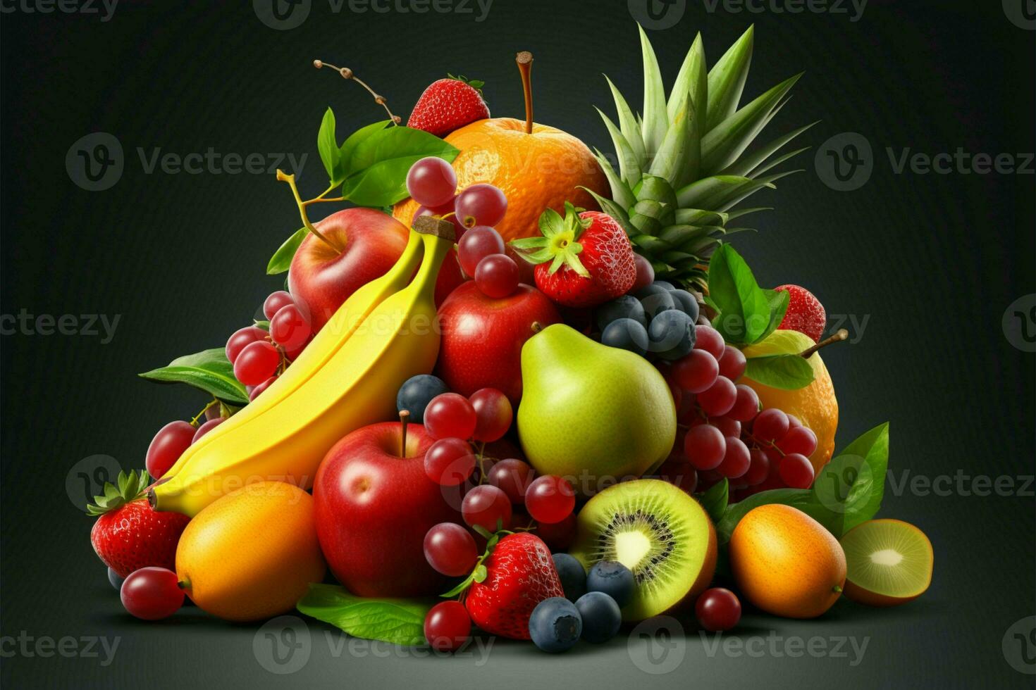 uma 3d logotipo destacando a beleza e fascinar do vários frutas ai gerado foto