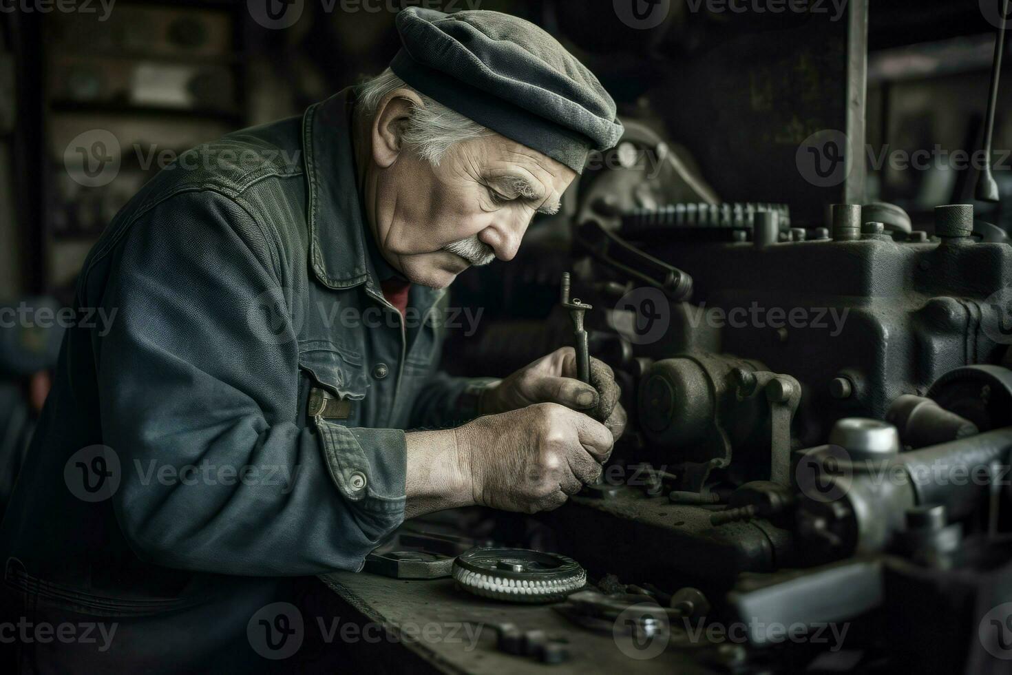 idosos homem mecânico reparação equipamento. gerar ai foto