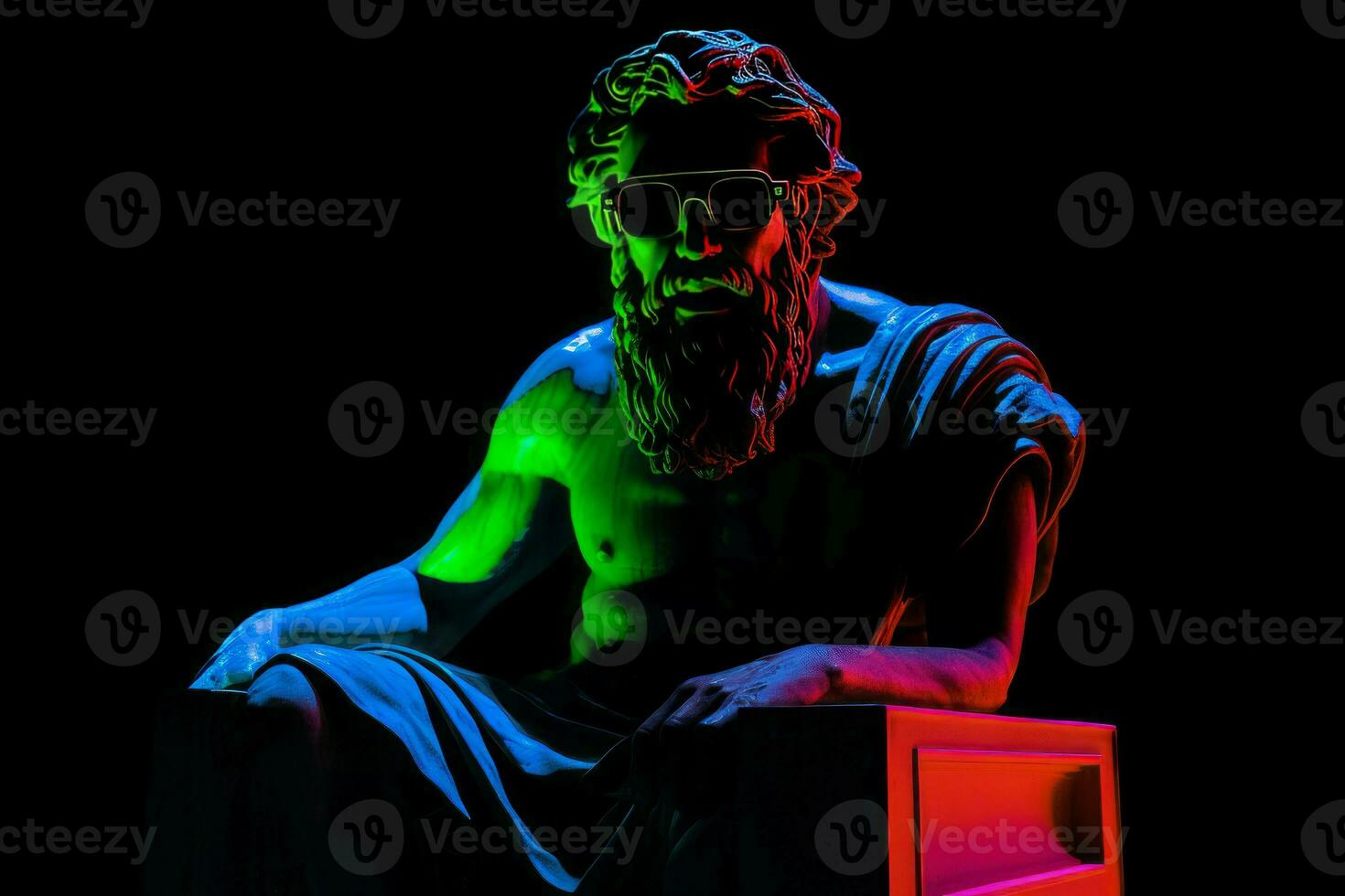 Antiguidade masculino estátua com néon óculos. gerar ai foto