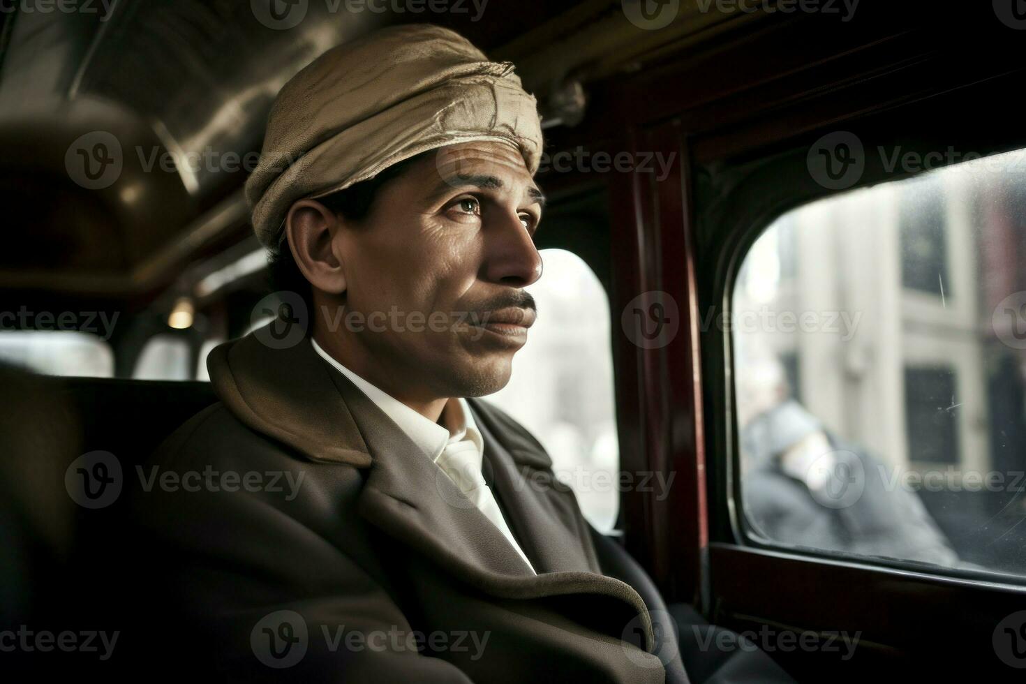 homem viagem dentro Egito transporte janela. gerar ai foto