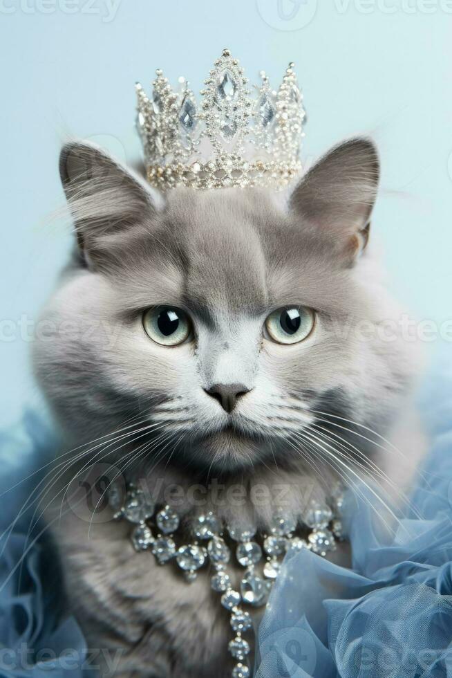 Novo anos russo azul gato com 2023 tiara e colar isolado em uma branco fundo foto