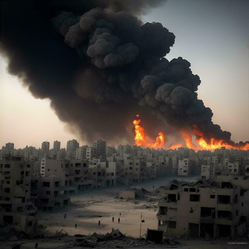 destruído cidade fundo, guerra parar, ai gerado. foto