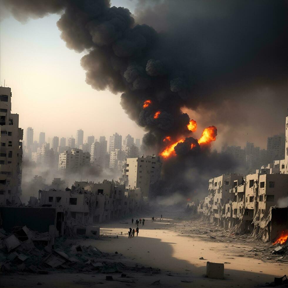 destruído cidade fundo, guerra parar, ai gerado. foto