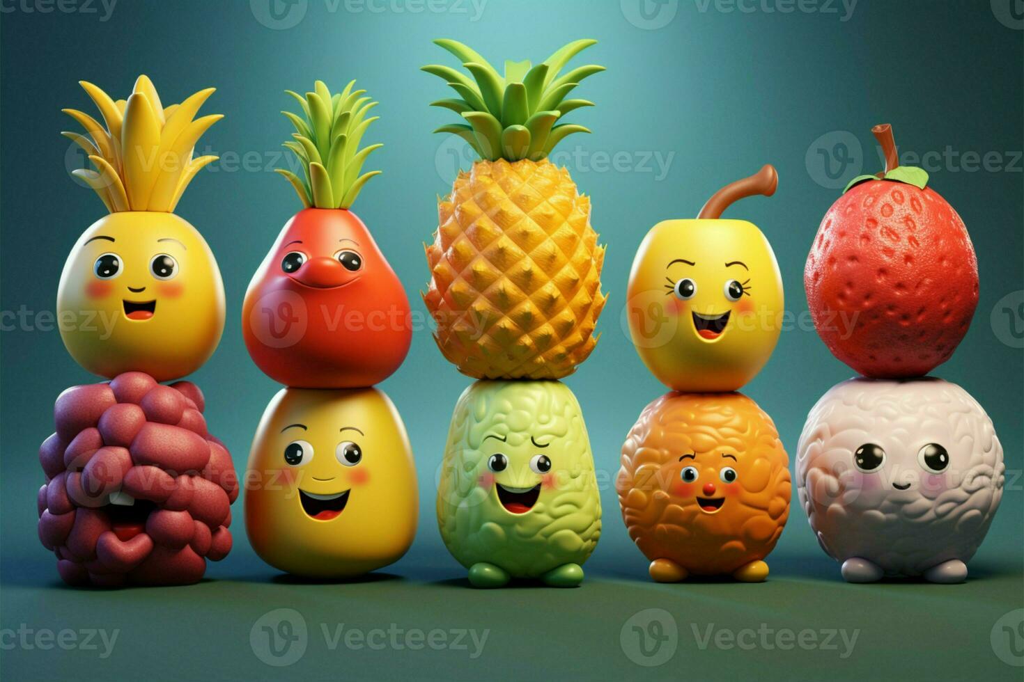 colorida e fofa desenho animado fruta modelos, formando uma encantador Series ai gerado foto