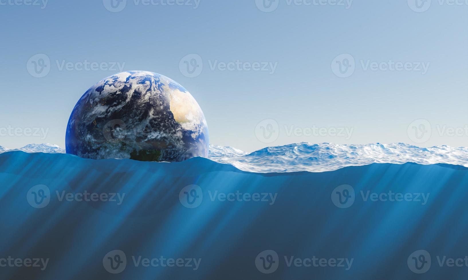 planeta terra flutuando no mar foto