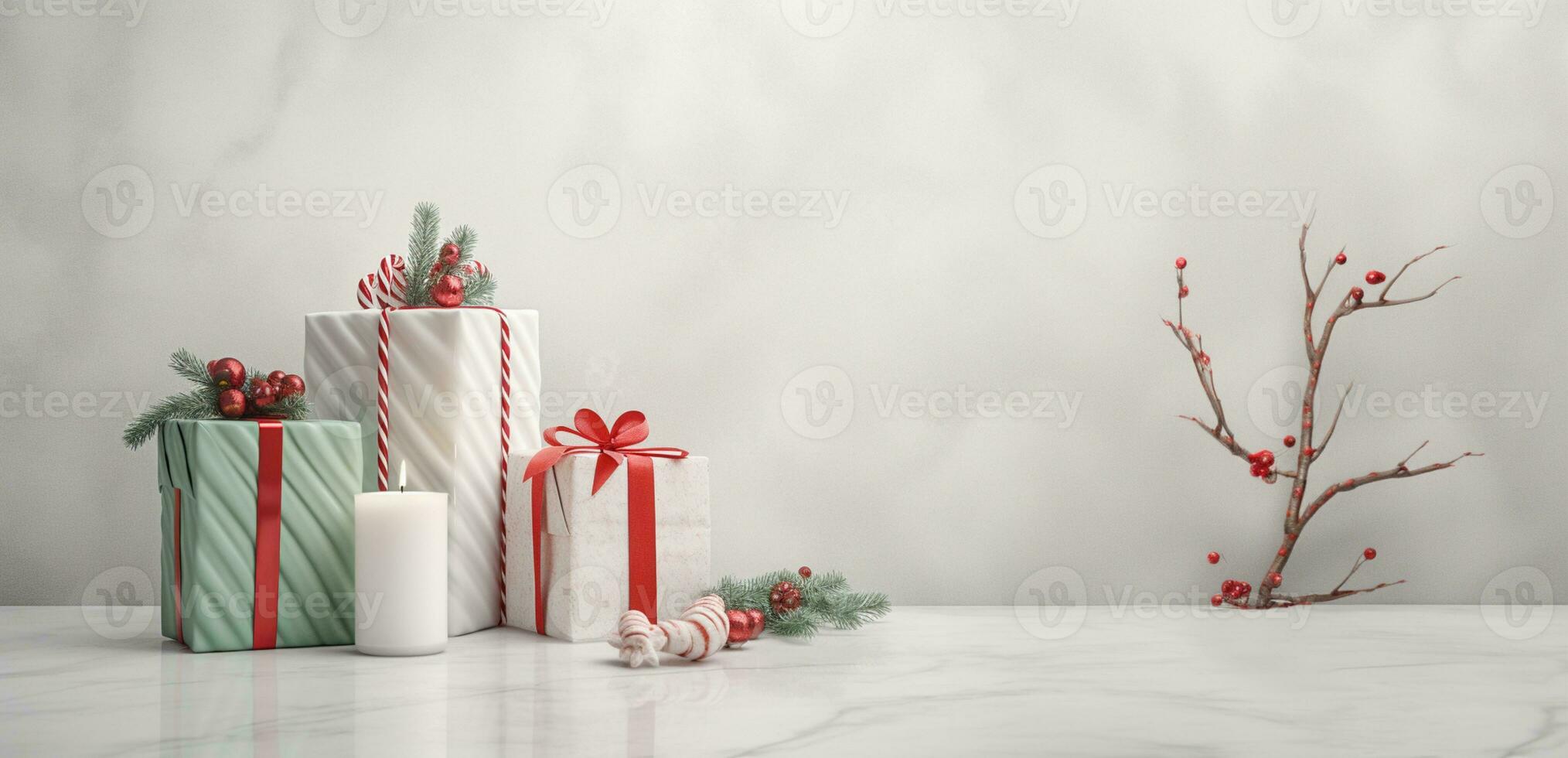 Natal enfeites com presentes e cópia de espaço ai generativo foto