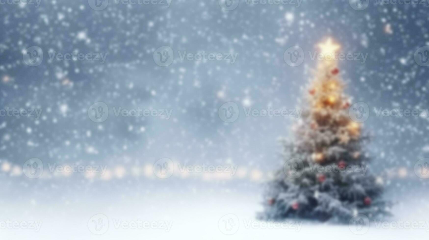 borrão Natal árvore com branco neve queda fundo com cópia de espaço para festivo inverno feriado sazonal bandeira e cartão Projeto. generativo ai foto