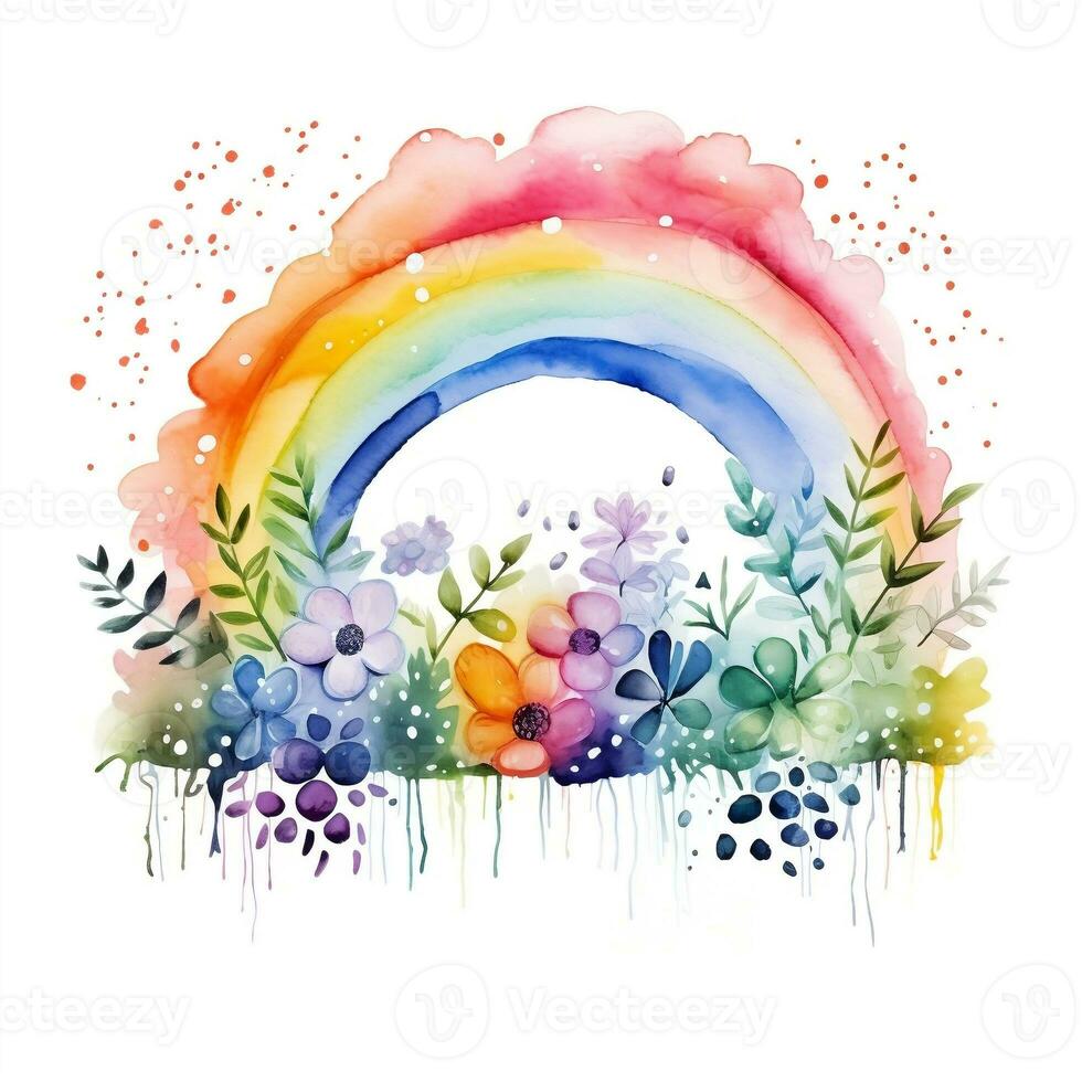 arco Iris flor arte, aguarela ilustração, crianças projeto, cartão postal, clipart foto