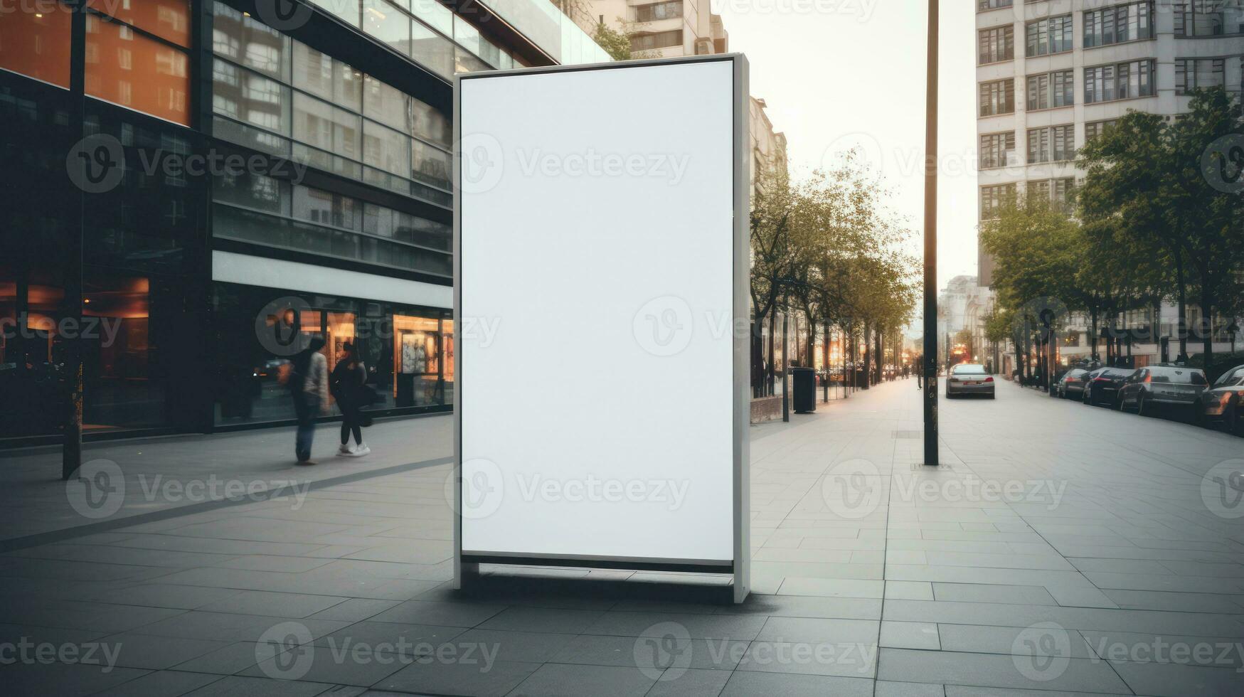 em branco horizontal rua poster Painel publicitário dentro manhã alvorecer para marketing ou propaganda com cópia de espaço ai gerado foto