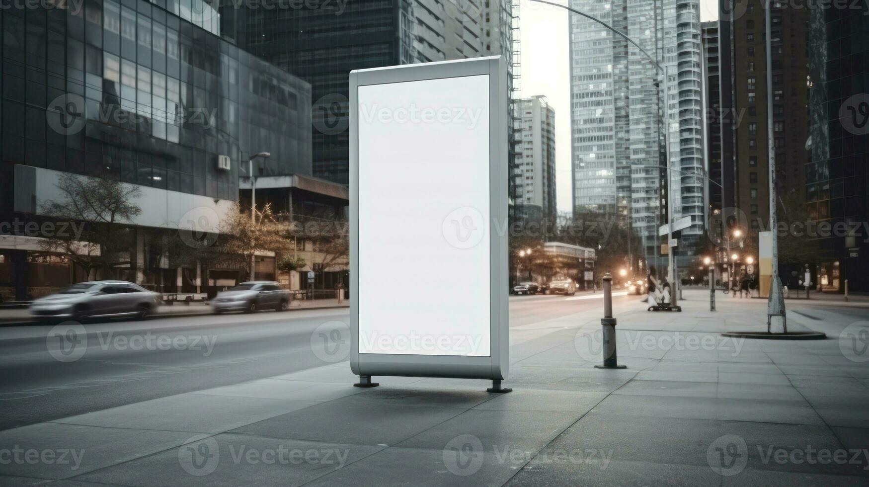 em branco horizontal rua poster Painel publicitário dentro manhã alvorecer para marketing ou propaganda com cópia de espaço ai gerado foto